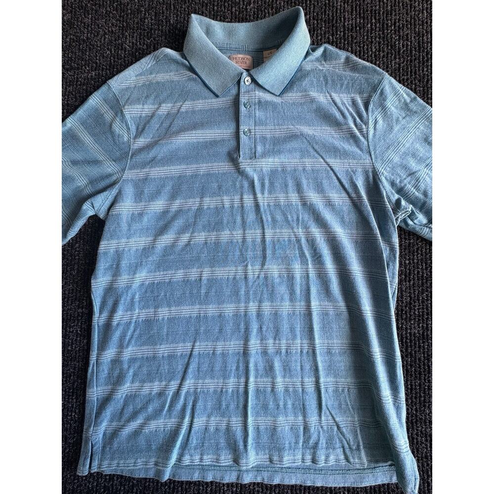 Hudson River Heritage Classics Men Blue Stripe Polo Shirt Size Large